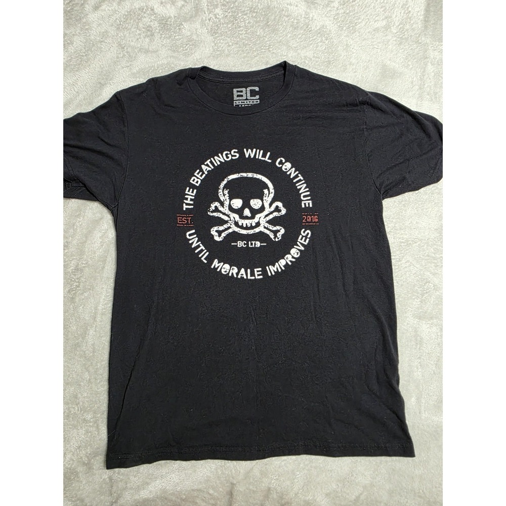 BC Limited Shirt Mens Large Black Beatings Will Continue Skull Pirate‎ Funny Tee